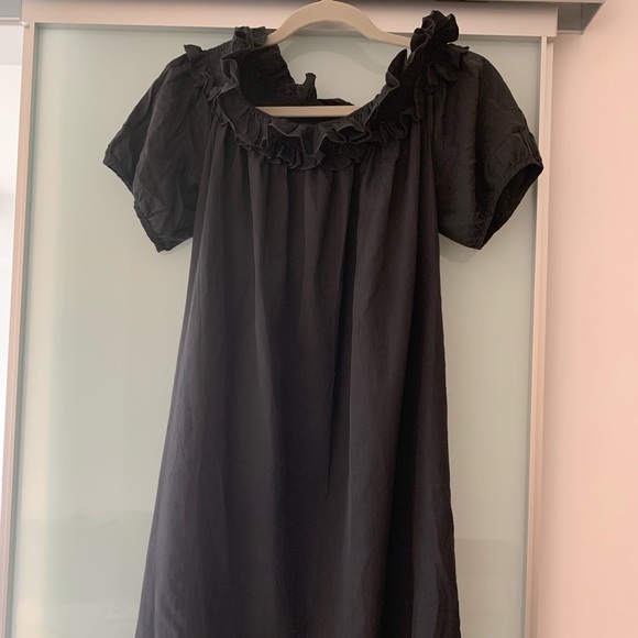 CLU off the shoulder ruffled black silk dress - Picture 2 of 2